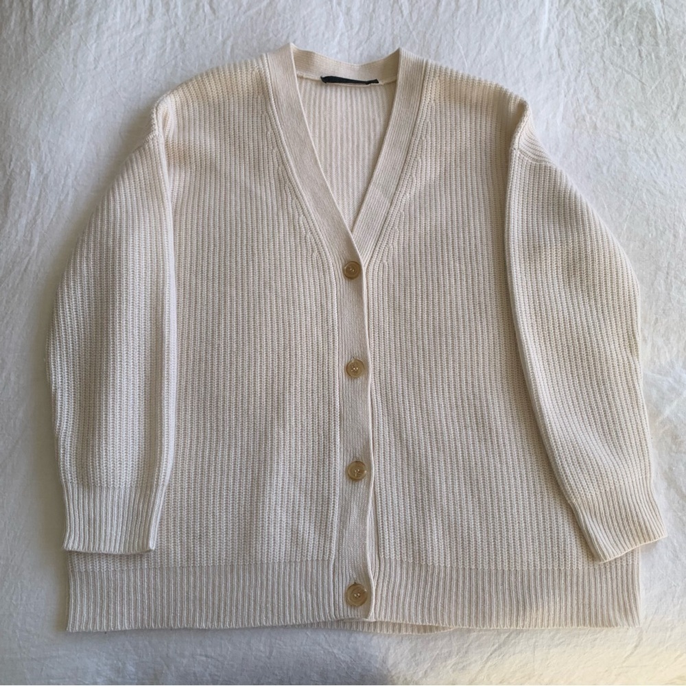 Jenni Kayne Cashmere Cocoon V Neck Oversized Knit Cardigan Sweater Top Ivory